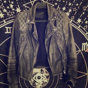 distressed All Saints genuine leather moto jacket